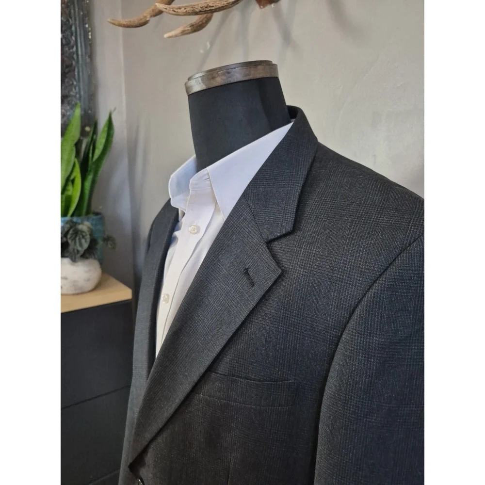 Jones New York Mens 40R Wool Cashmere Sport Coat Gray Plaid 2 Button Blazer USA